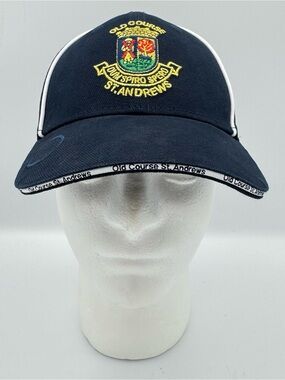 Old Course St. Andrews Embroidered Golf Hat Navy Blue / White Piping Scotland